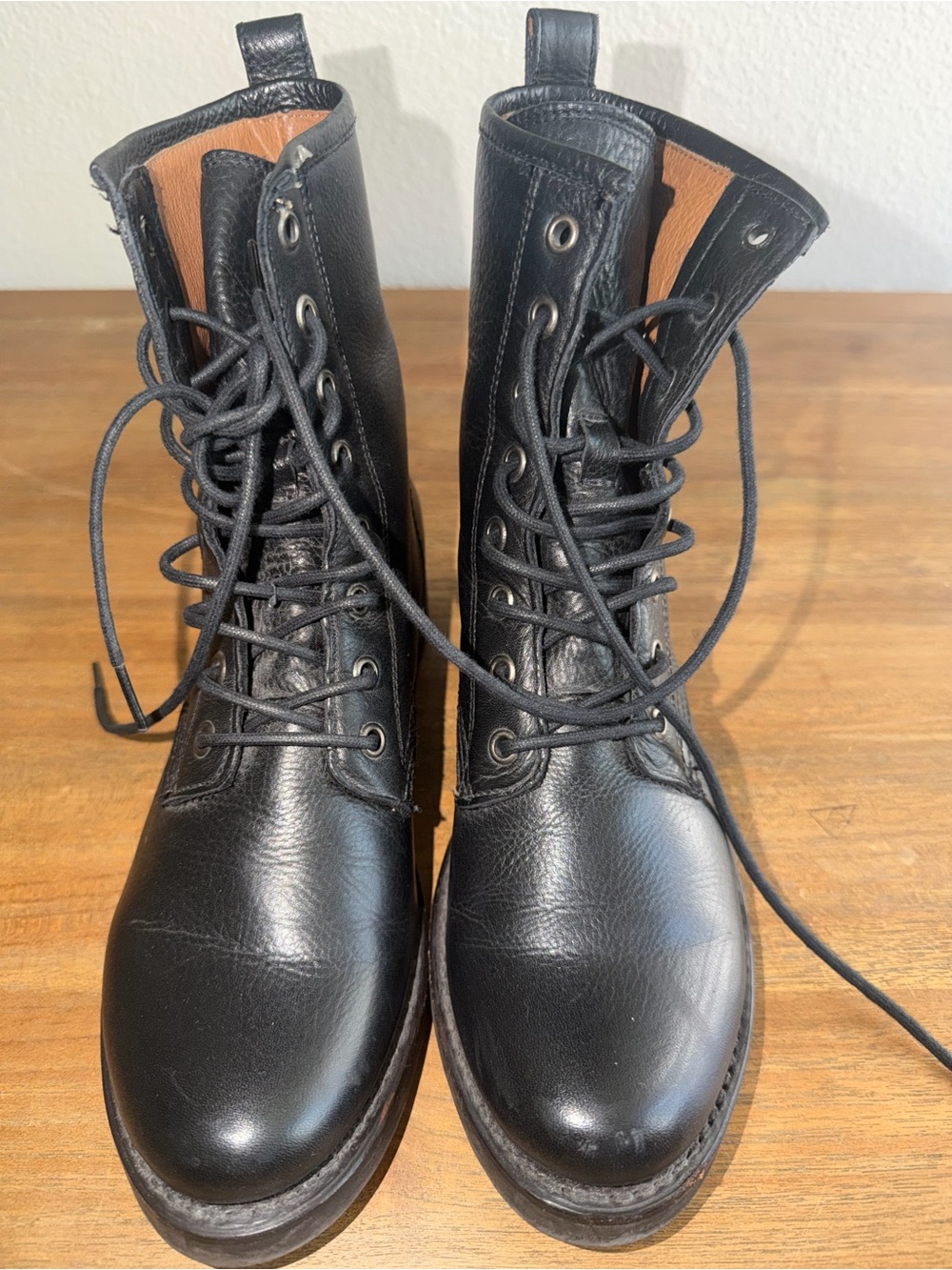 Frye Black Leather Lace-Up Combat Boots